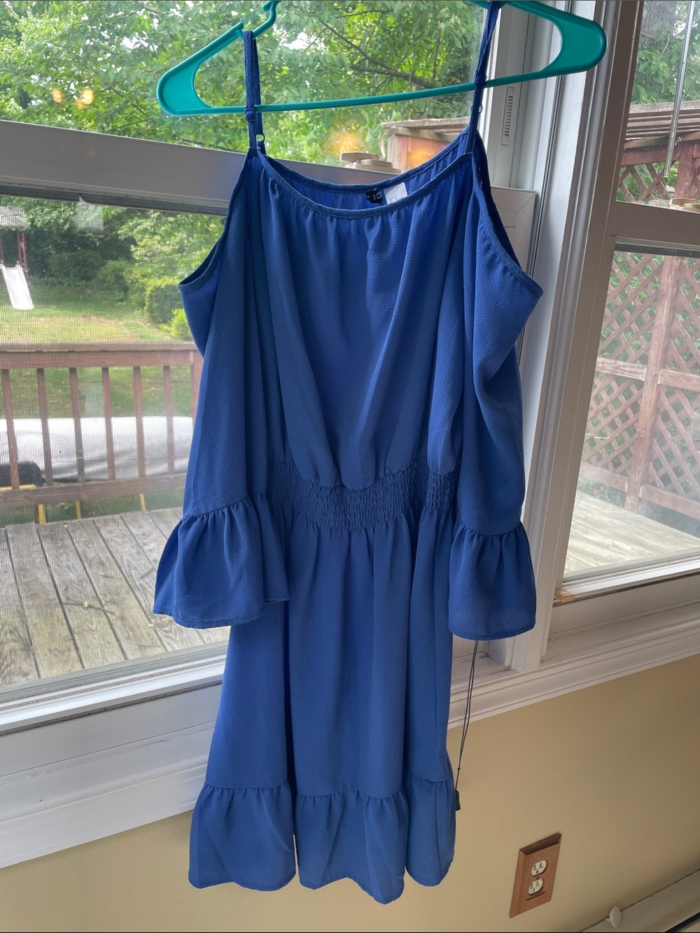 Divided Royal Blue Off-Shoulder Midi Dress with Ruffle Hem